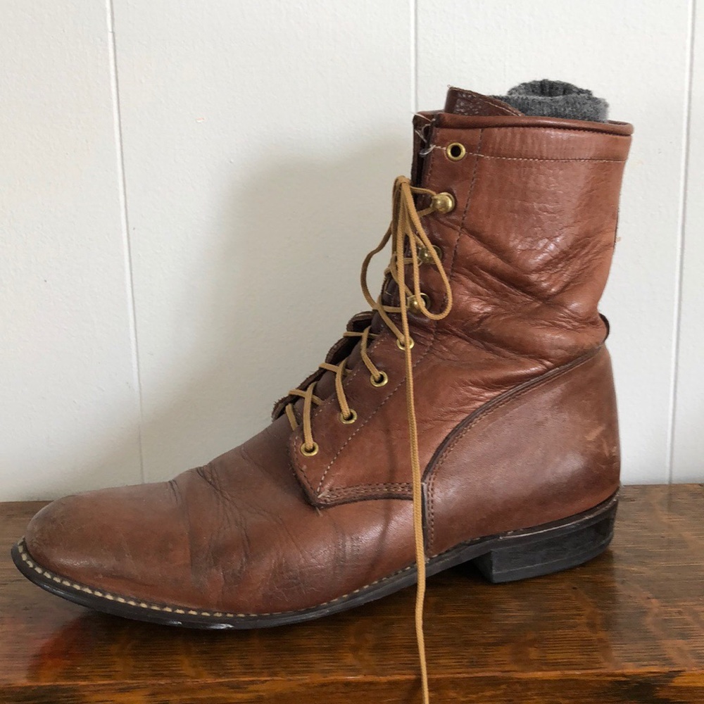 Vintage real leather laced boots